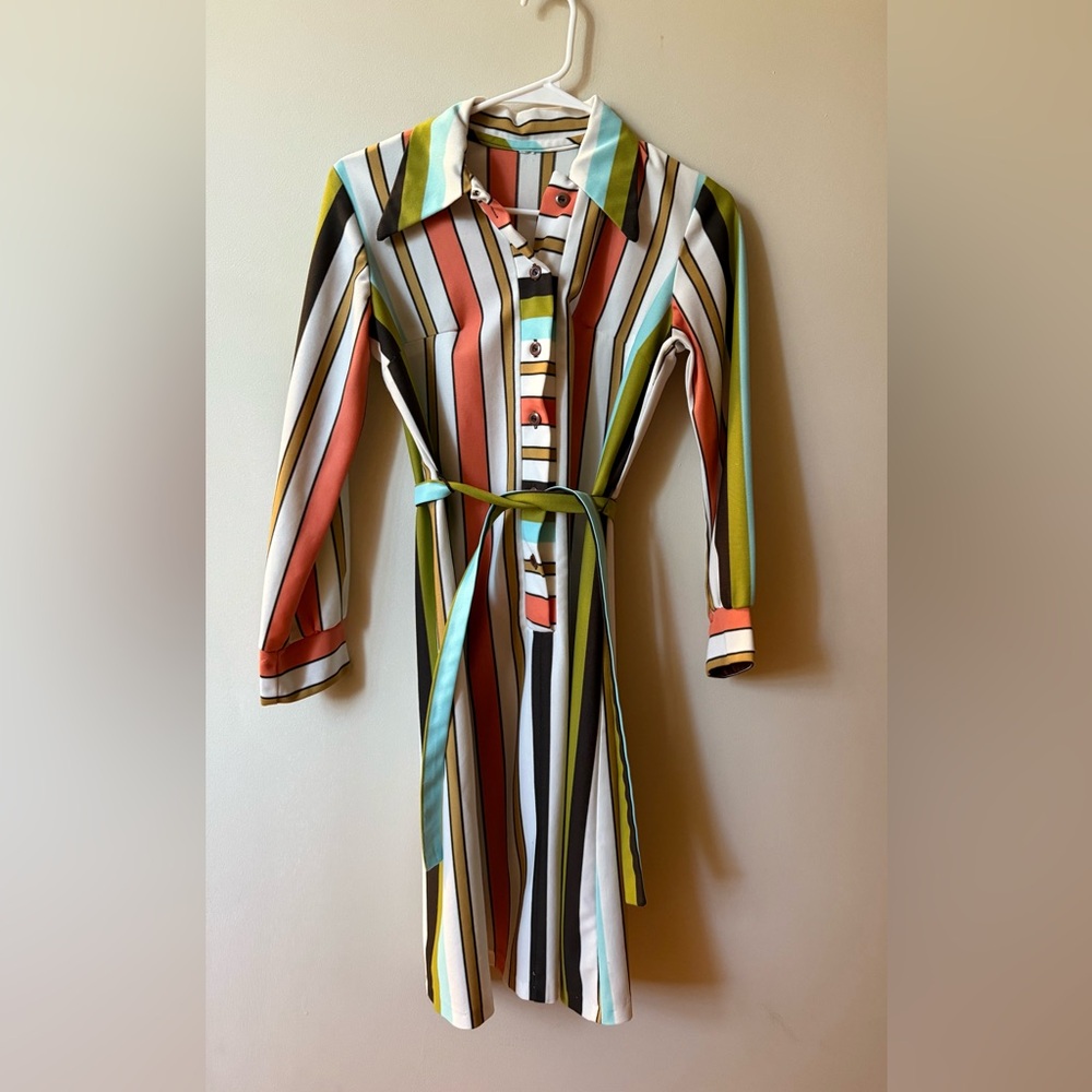Vintage, 1970s Striped Multicolor Long Sleeve Dress (Like New)